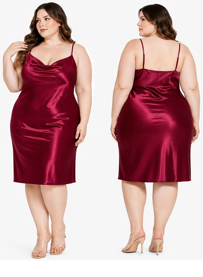 MARGOUN XXXL Silk Nightgown for Spring and Summer Pajamas with Suspenders Simple V-Neck Pajamas Women Pajama Nightgown Silk Plus Size Sleepwear Night Dress Red /XXXL(bust 122cm-128cm/waist 108cm-114cm) - Image 1