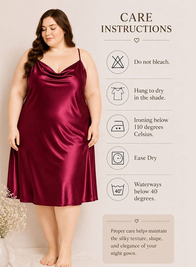 MARGOUN XXXL Silk Nightgown for Spring and Summer Pajamas with Suspenders Simple V-Neck Pajamas Women Pajama Nightgown Silk Plus Size Sleepwear Night Dress Red /XXXL(bust 122cm-128cm/waist 108cm-114cm) - Image 5