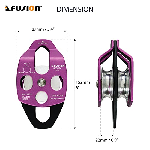 Fusion Climb Lightweight and Durable Aero Space Aluminum Alloy Double Pulley Swing Plate 32kN for Progress Capture System Rigging Hauling Rescue Arborist Tree Climbing - Image 2
