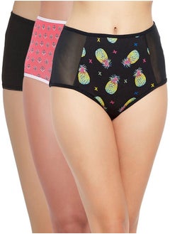 Clovia Pack Of 3 High Waist Hipster In Multicolour