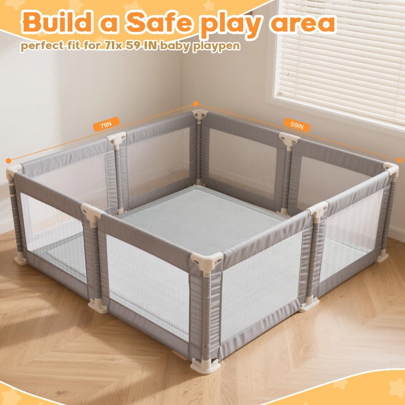 RONGFA Baby Play Mat for Floor, 71'' x 59'' Thicken Foam Soft Padded Playmat for Tummy Time, Playpen Mat for Toddlers, Water-Repellent Coral Velvet, Non-slip Bottom Safe for Crawling (Light Grey) - Image 5