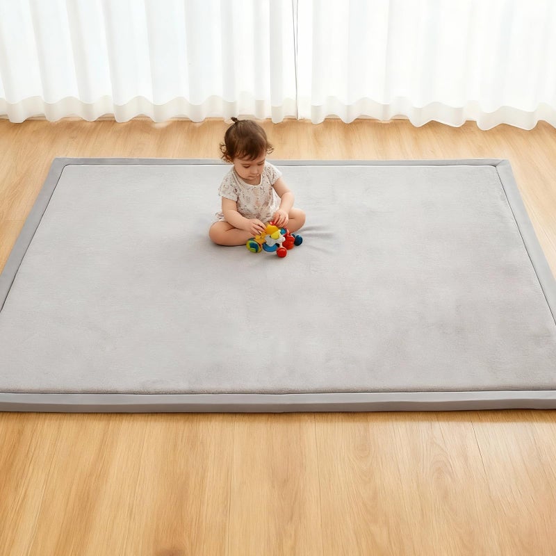RONGFA Baby Play Mat for Floor, 71'' x 59'' Thicken Foam Soft Padded Playmat for Tummy Time, Playpen Mat for Toddlers, Water-Repellent Coral Velvet, Non-slip Bottom Safe for Crawling (Light Grey) - Image 1
