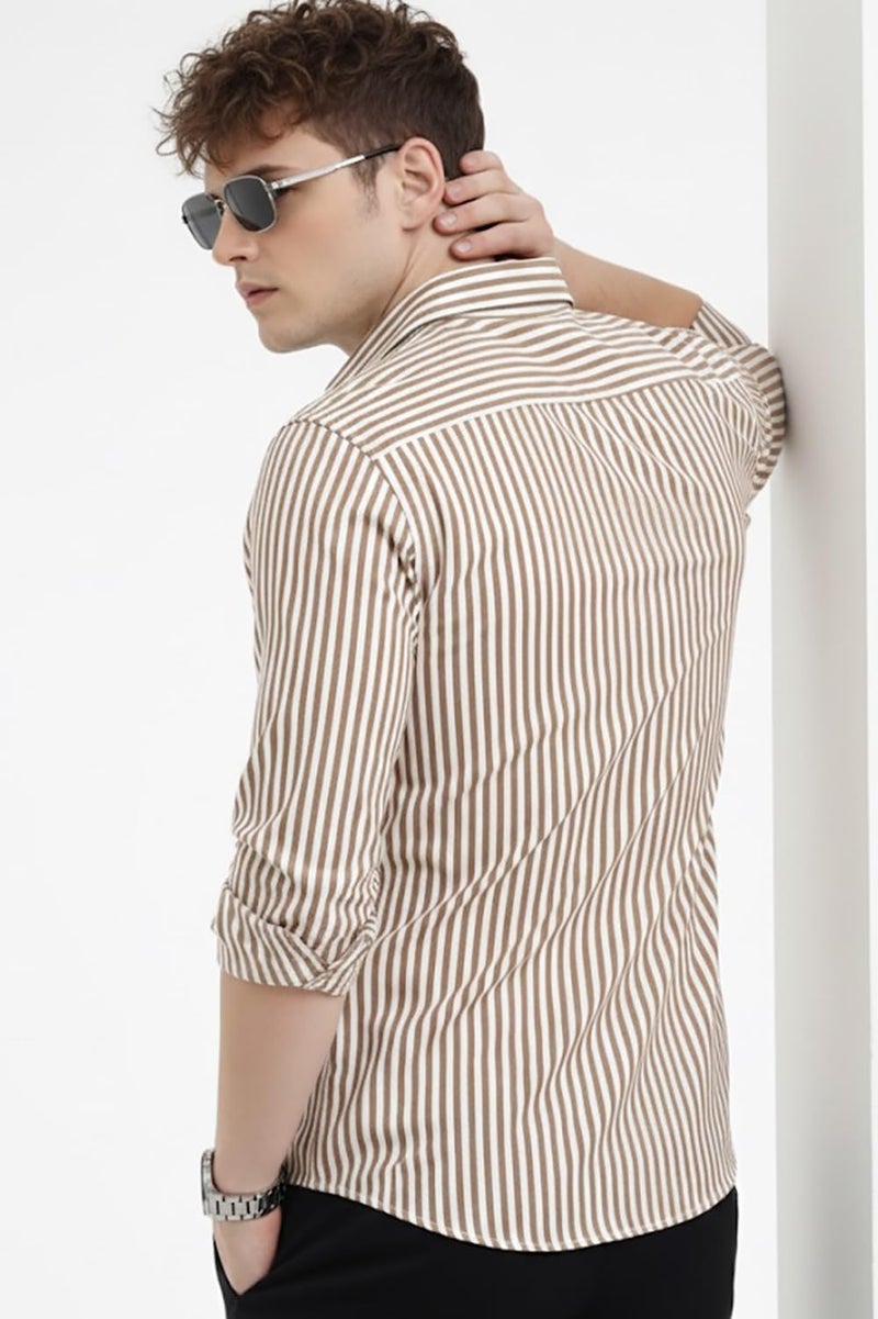 U TURN Men's Casual Printed Striped Stylish Latest Formal Plus Size Shirt for Men (Brown-White; Large) - Image 2