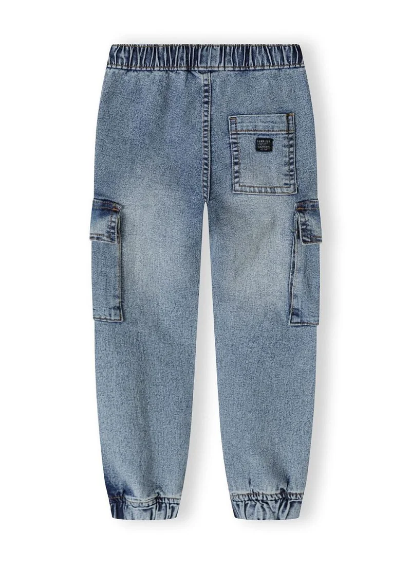 MINOTI Kids' Pull-On Denim Cargo Trousers with Utility Pockets