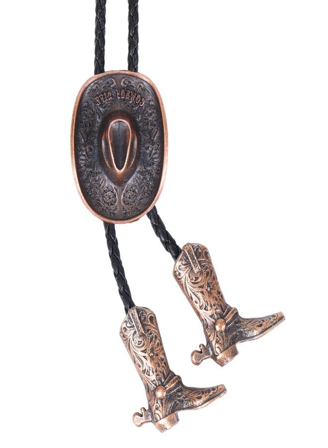 Wentur Bolo Ties for Men Western - 3D Cowboy Hat Bolo Tie Design with Vintage Cowboy Boots Bolo Tie Western Bolotie Cowboy Bola Tie (Bronze Cowboy Hat Tie) - Image 1