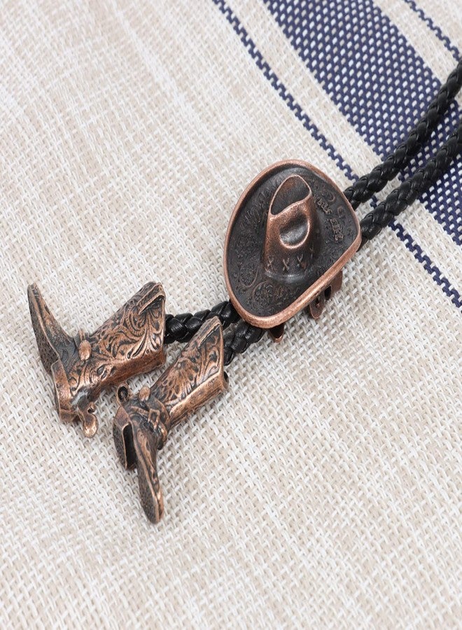 Wentur Bolo Ties for Men Western - 3D Cowboy Hat Bolo Tie Design with Vintage Cowboy Boots Bolo Tie Western Bolotie Cowboy Bola Tie (Bronze Cowboy Hat Tie) - Image 4