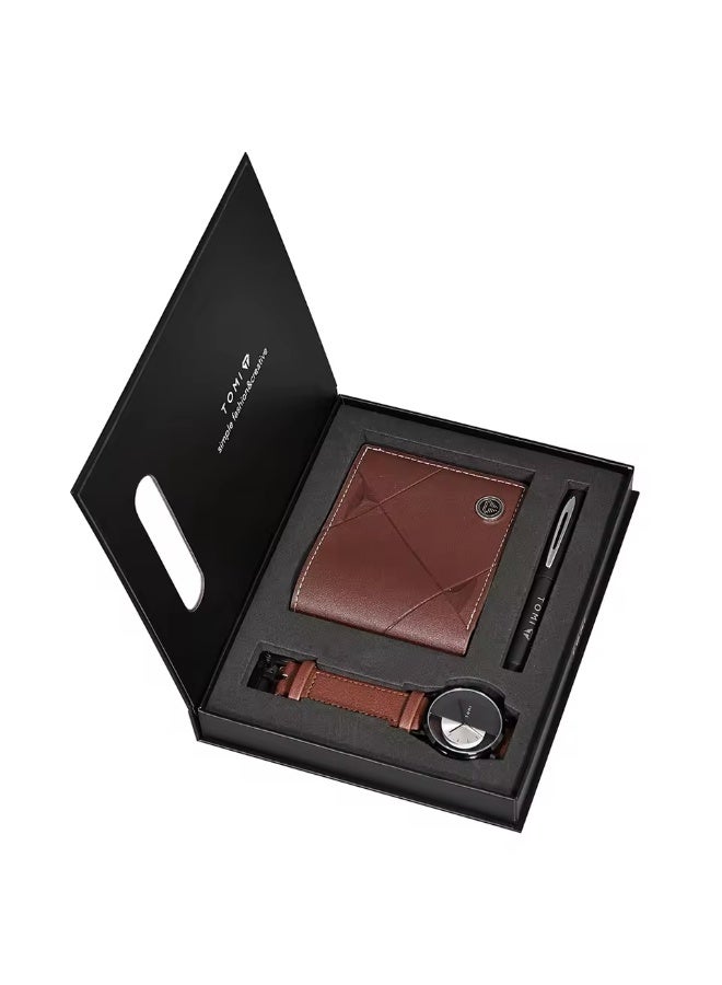 TOMI 3PCS Luxury Business Gift Box Set Men Watch Wallet Simple Leisure Creative Hollow Dial Men Quartz Watch Watch Clock Gifts - Image 4