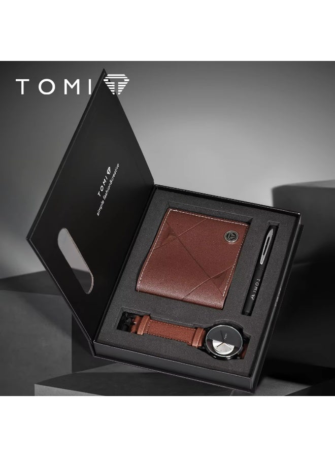 TOMI 3PCS Luxury Business Gift Box Set Men Watch Wallet Simple Leisure Creative Hollow Dial Men Quartz Watch Watch Clock Gifts - Image 1