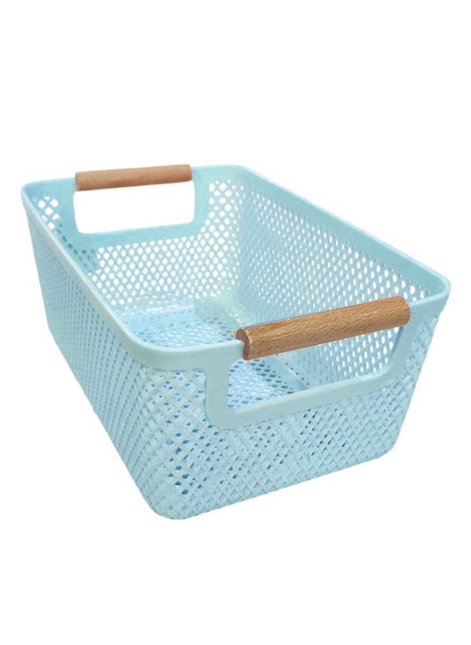 Generic Plastic Mesh Storage Basket With Blue Wooden Handles  - Image 1