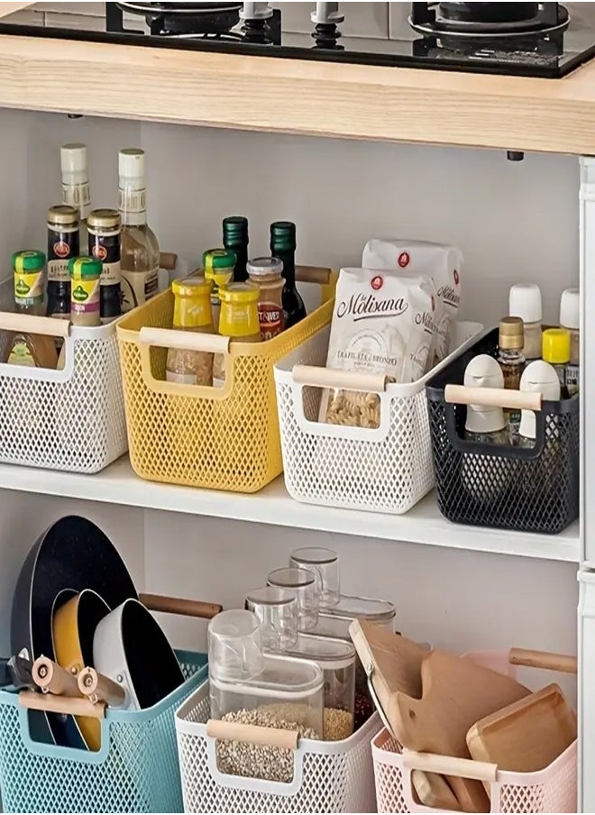 Generic Plastic Mesh Storage Basket With Blue Wooden Handles  - Image 2
