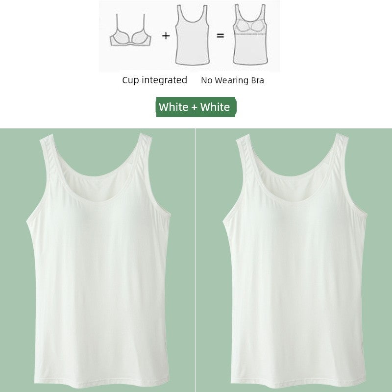 Modal spaghetti strap vest underwear women's integrated pajamas with chest pads summer thin home top no bra - Image 3