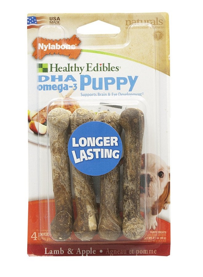 Nylabone Healthy Edibles Petite Dog Treat Bones, Lamb and Apple, 4 Count