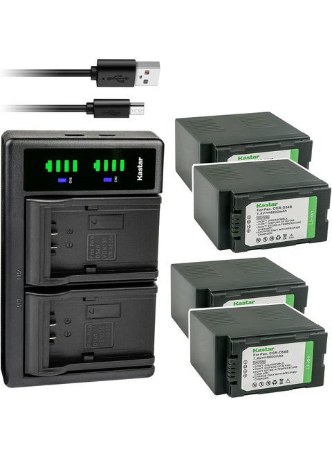 Kastar 4Pack CGAD54 Battery and LTD2 USB Charger Replacement for Panasonic AGAC90 AGAC90P AGAC90PJ AGAC90PX AGDVC7 AGDVC7P AGDVC15 AGDVC15P AGDVC30 AGDVC30E AGDVC30P