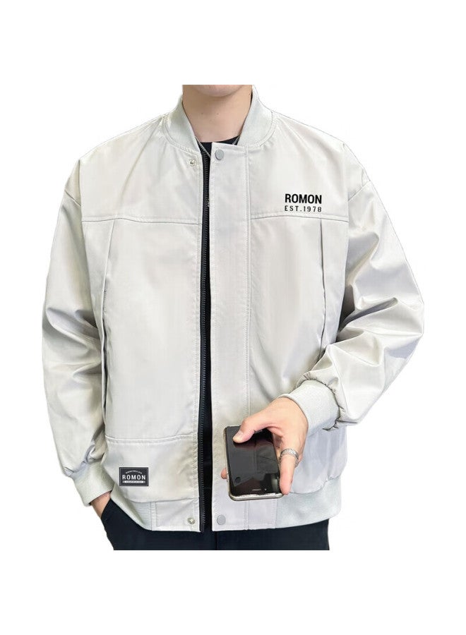 ROMON Jacket For Men, Autumn Casual Stand-Collar Coat, Korean-Style Trendy Versatile Workwear Outerwear, Gray, Xl - Image 3