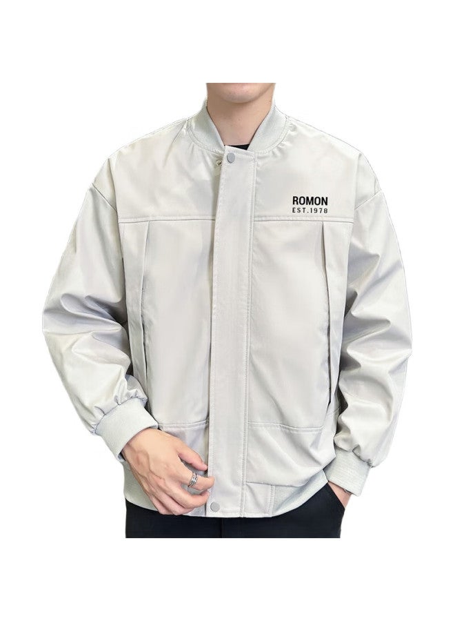 ROMON Jacket For Men, Autumn Casual Stand-Collar Coat, Korean-Style Trendy Versatile Workwear Outerwear, Gray, Xl - Image 1