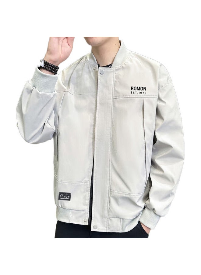 ROMON Jacket For Men, Autumn Casual Stand-Collar Coat, Korean-Style Trendy Versatile Workwear Outerwear, Gray, Xl - Image 2