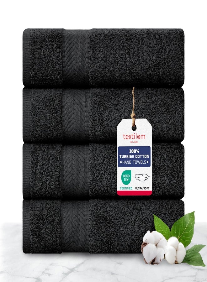 TEXTILOM 100% Turkish Cotton 4 Pcs Hand Towel Set, Luxury Hand Towels for Bathroom, Soft & Absorbent Bathroom Hand Towels Set (16 x 28 inches)- Black - Image 1