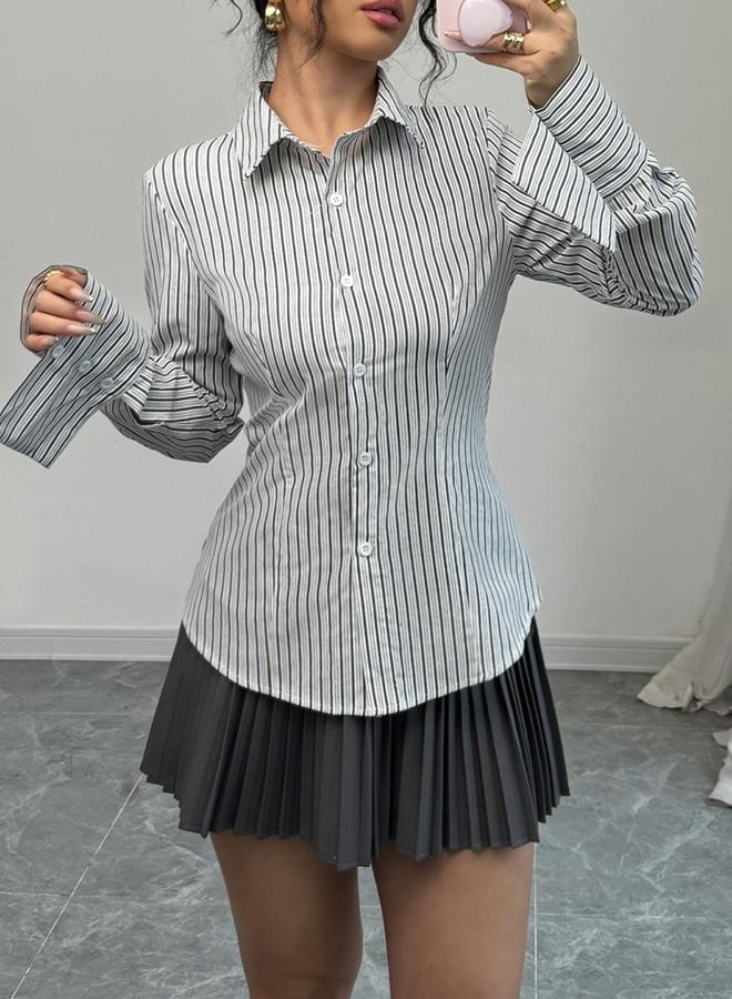 Take Two Striped Button Up Long Sleeve Shirt - Image 1