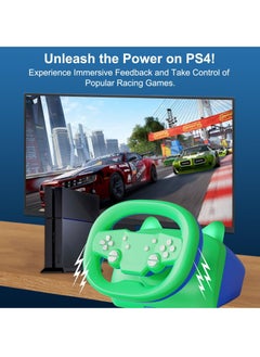 DOYO Wireless Gaming Racing Wheel with Cat Ear Light, Bluetooth Wired Dual-Mode Steering Wheel for Nintendo Switch, PC, PS4, PS3, ios/Android mobile phones, Tablets Green Blue  - Image 3
