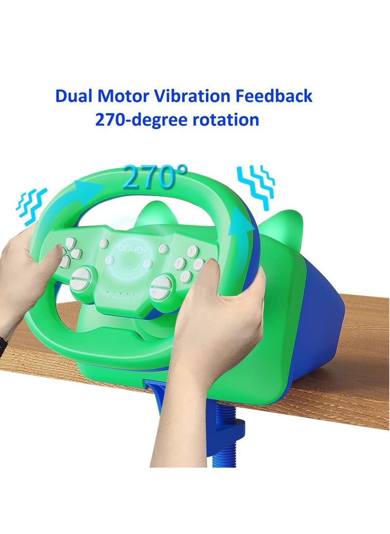 DOYO - Wireless Gaming Racing Wheel, Racing Game Steering, with Cat Ear Light, Bluetooth Wired Dual-Mode Steering Wheel for Nintendo Switch, PC, PS4, PS3, ios/Android Mobile Phones, Tablets, Green - Image 1