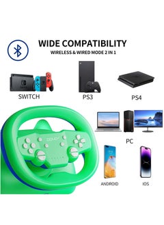 DOYO Wireless Gaming Racing Wheel with Cat Ear Light, Bluetooth Wired Dual-Mode Steering Wheel for Nintendo Switch, PC, PS4, PS3, ios/Android mobile phones, Tablets Green Blue  - Image 2