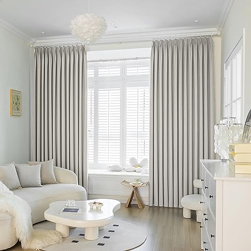 MAIHER Full Blackout Pinch Pleat Curtain 108 Inches Long, Faux Linen Thermal Insulated Pleated Drapes with Hooks Tieback for Living Room, 54" W x 108" L, 1 Panel, Greyish Beige - Image 1