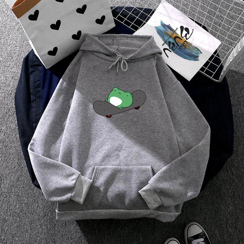 2021 Skateboard Frog Loose Fit Hoodie Grey 