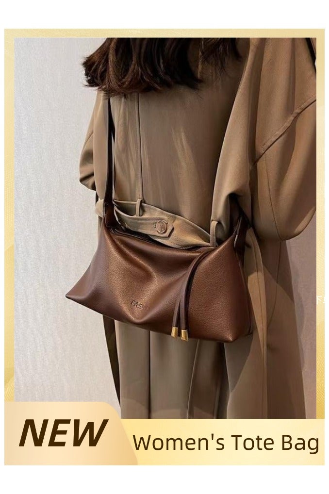 Women's Casual Soft PU Tote Bag, Adjustable Strap Crossbody Shoulder Bag with Large Capacity & High - Class Style, Coffee Color - Image 1