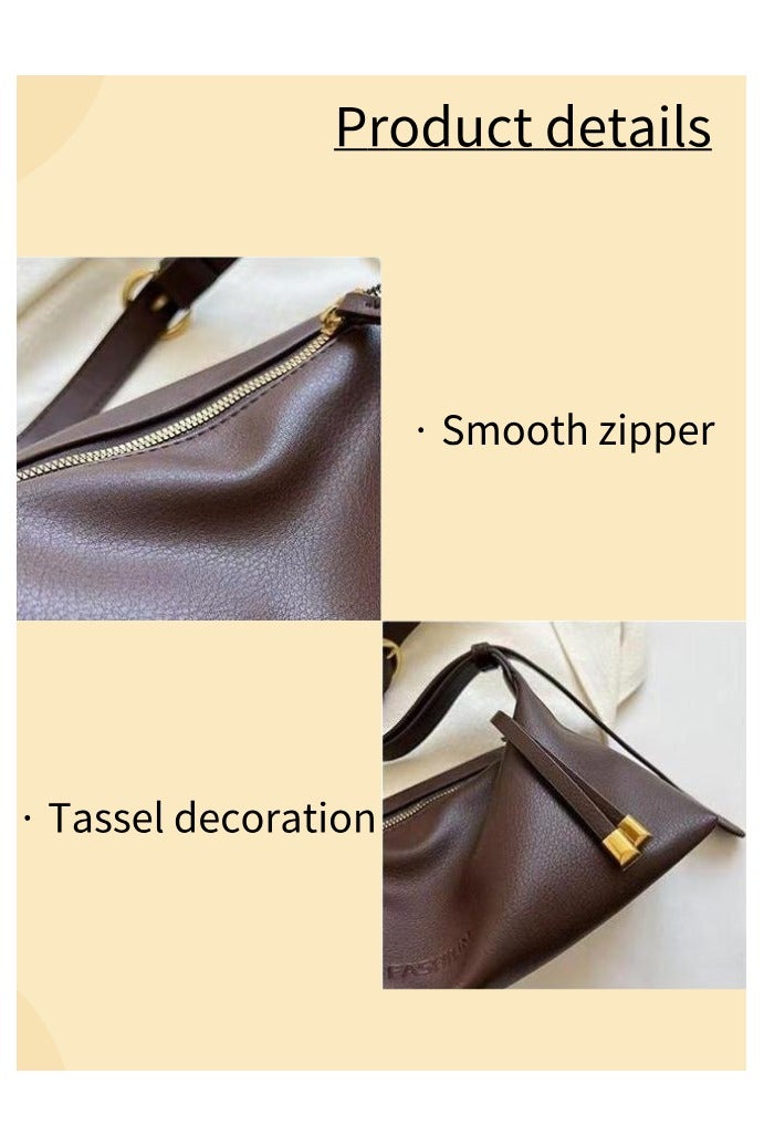 Women's Casual Soft PU Tote Bag, Adjustable Strap Crossbody Shoulder Bag with Large Capacity & High - Class Style, Coffee Color - Image 3