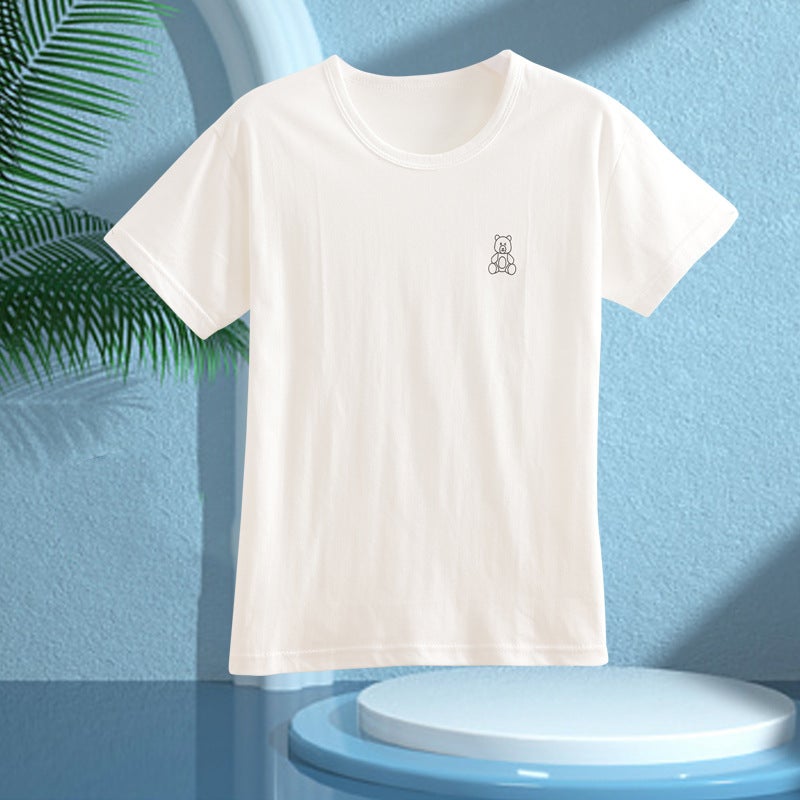 Boys Pajamas Childrens Summer Pure Cotton Short-sleeved Shorts Girls Thin Home Clothes suit Big Childrens Boys Air-conditioning Clothes Xi-cotton short sleeve) white bear 