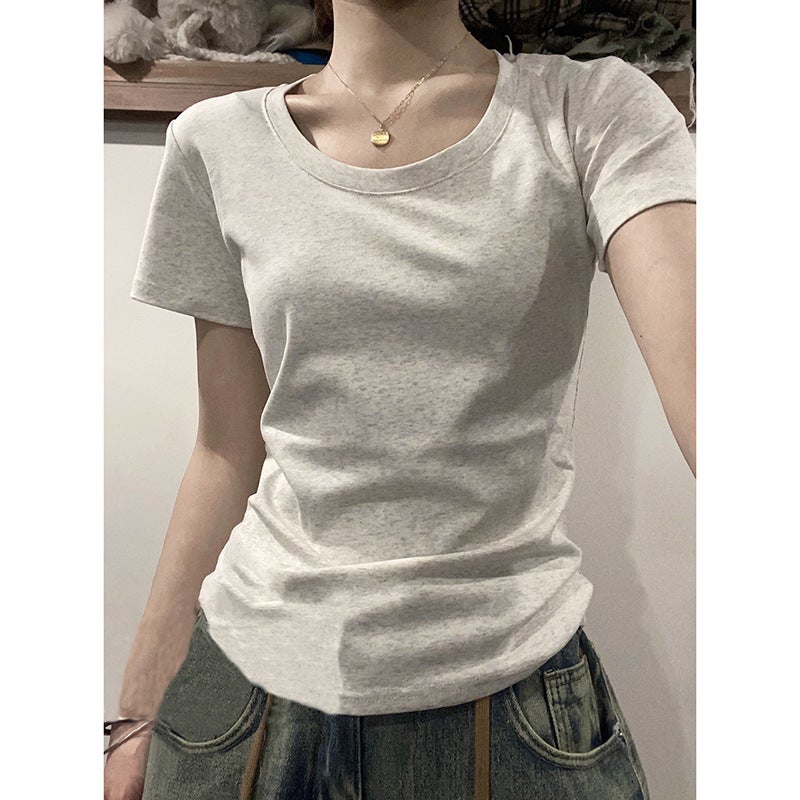 Slim-Fit Cotton Tee for Women Summer YXQ#887# White