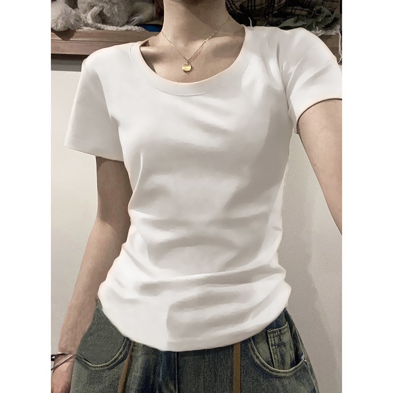 Slim-Fit Cotton Tee for Women Summer YXQ#887# White
