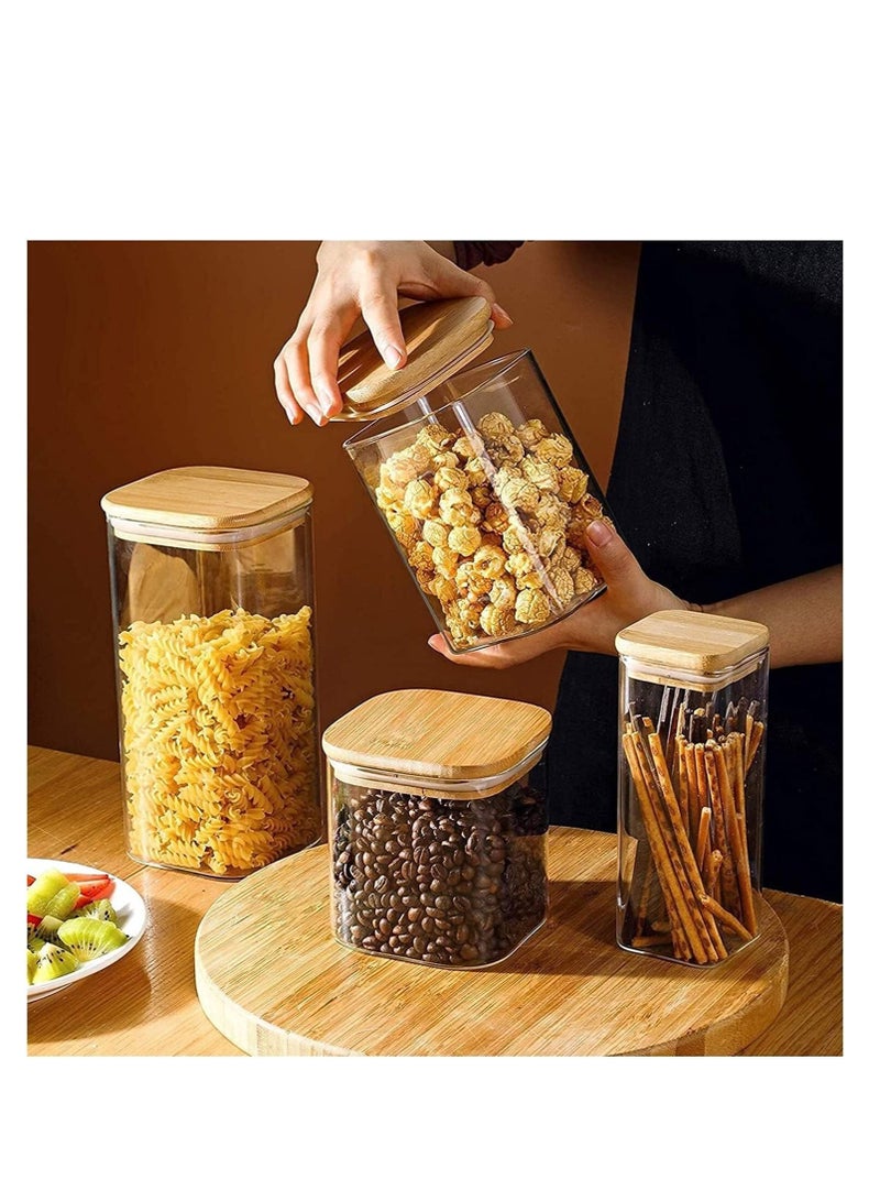 1Chase Set of 4- 1100ML Borosilicate Square Glass Storage Jar with Air tight Bamboo Lid for Candy Cookie Rice Sugar Flour Pasta Nuts - Image 4