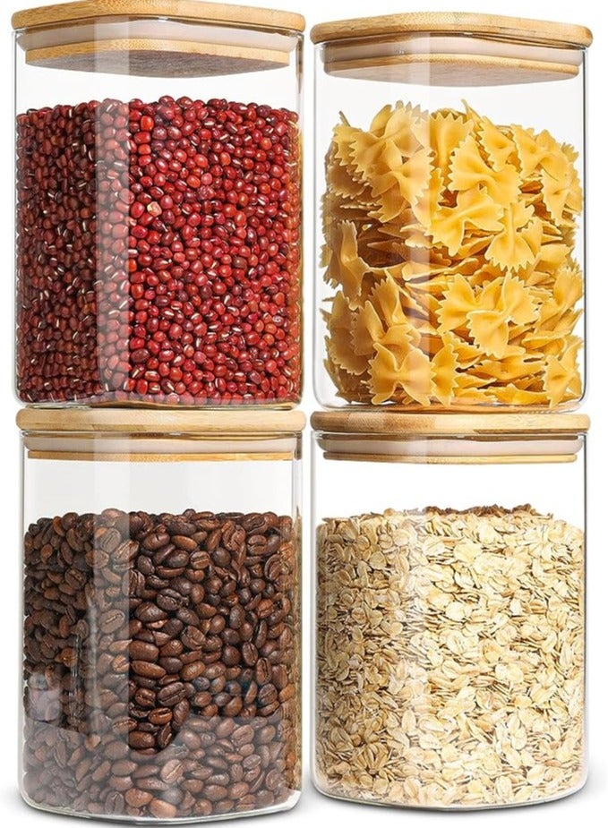 1Chase Set of 4- 1100ML Borosilicate Square Glass Storage Jar with Air tight Bamboo Lid for Candy Cookie Rice Sugar Flour Pasta Nuts - Image 1