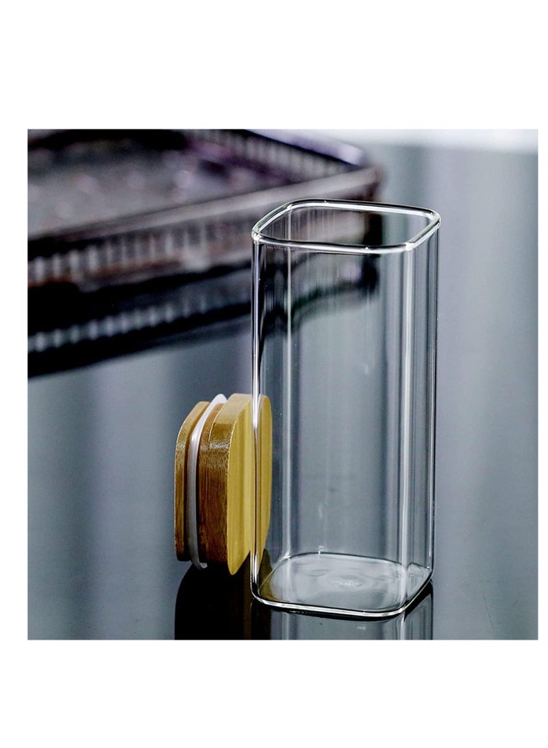 1Chase Set of 4- 1100ML Borosilicate Square Glass Storage Jar with Air tight Bamboo Lid for Candy Cookie Rice Sugar Flour Pasta Nuts - Image 3
