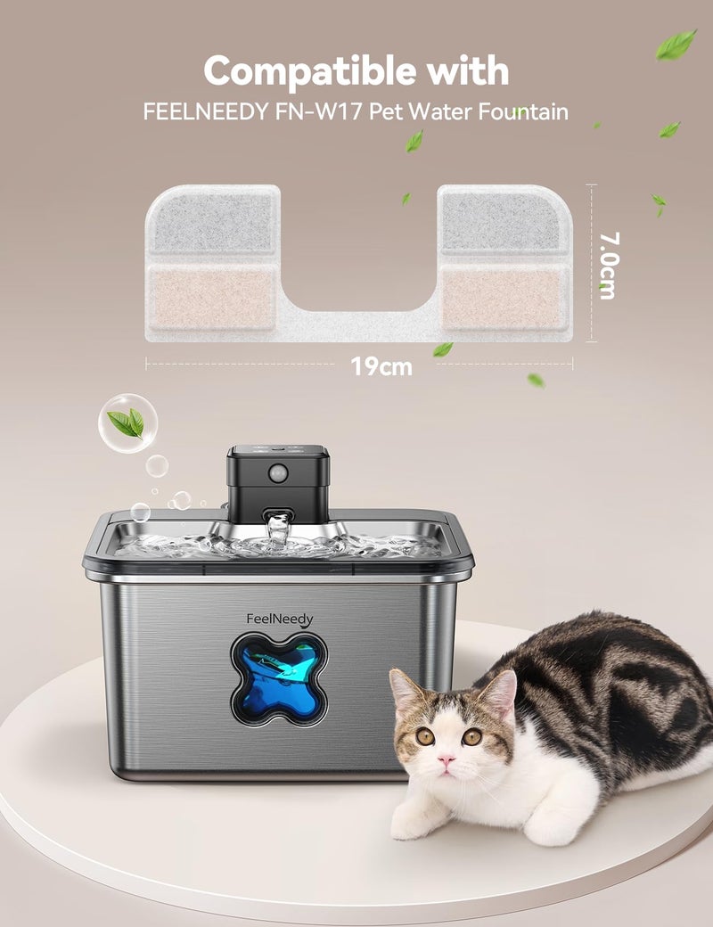 FEELNEEDY 6 Pack Replacement Filters + 6 Pump Sponges for Cat Water Fountain [FN-W17] - 108oz/3.2L Pet Water Fountain Filters - Image 2