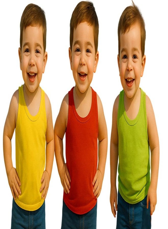 Cortica® Colorful Printed Dark Vest Cotton Inner wear for Baby Boys,Baby Girls,Boy's,Girl's,Kids & Infant Sleeveless Undershirts baniyaan Sando ganji Tank-Tops Soft Comfortable Multicolor Pack of 3 - Image 1
