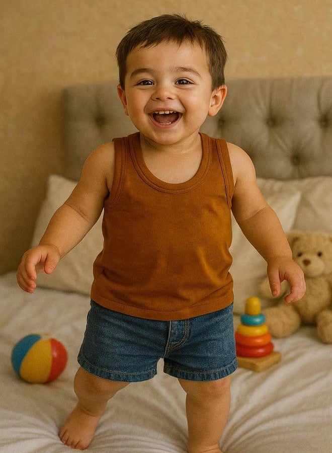 Cortica® Colorful Printed Dark Vest Cotton Inner wear for Baby Boys,Baby Girls,Boy's,Girl's,Kids & Infant Sleeveless Undershirts baniyaan Sando ganji Tank-Tops Soft Comfortable Multicolor Pack of 3 - Image 4