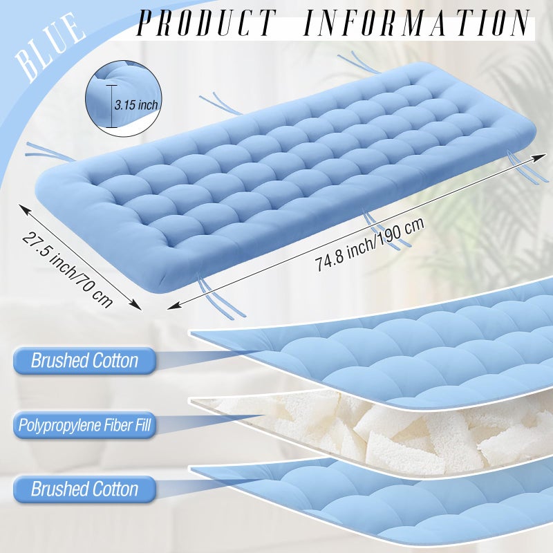 Vercraft Long Floor Cushion Large Floor Cushion with Brushed Cotton 74.8 x 27.5 x 3.15 in Jumbo Lounger Pillow for Outdoor Indoor Bay Window Meditation Yoga Reading Sleeping(1 Pc,Light Blue) - Image 3