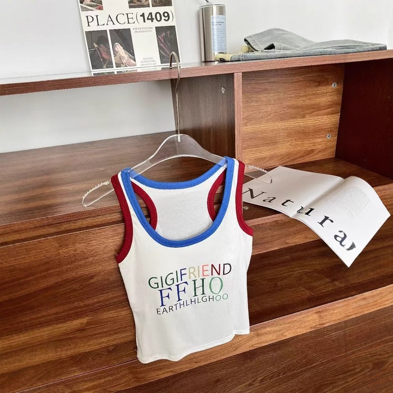 Women's Short Slim Fit Cotton Cami Top with Colorful Letter Print - Image 4