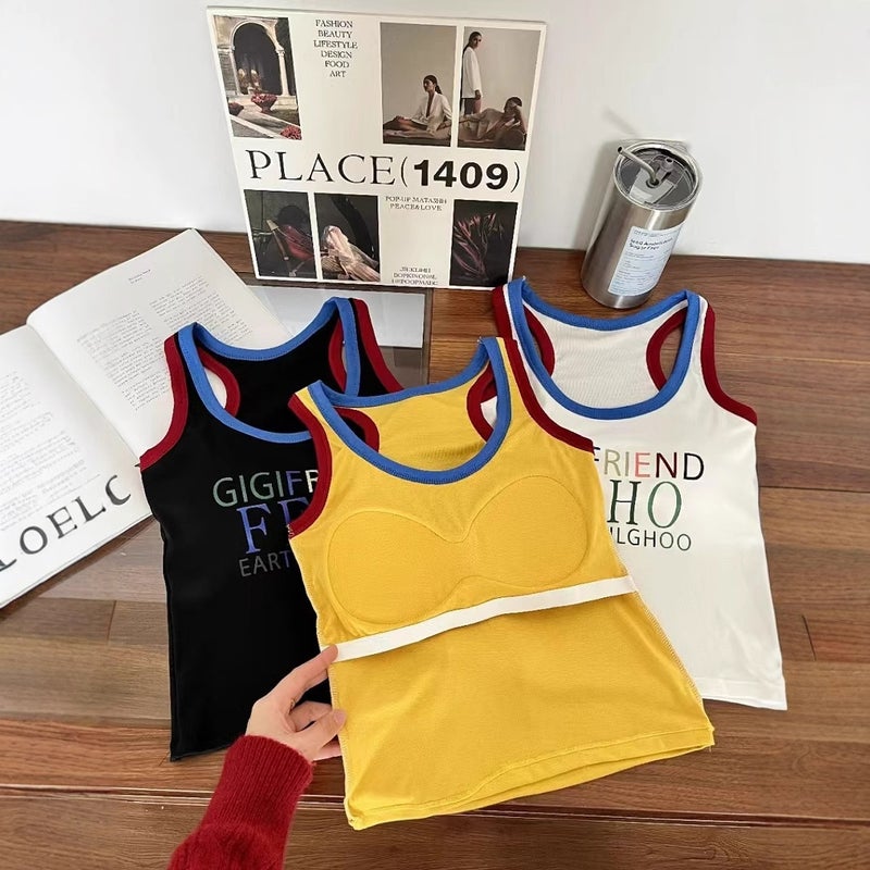 Women's Short Slim Fit Cotton Cami Top with Colorful Letter Print - Image 3