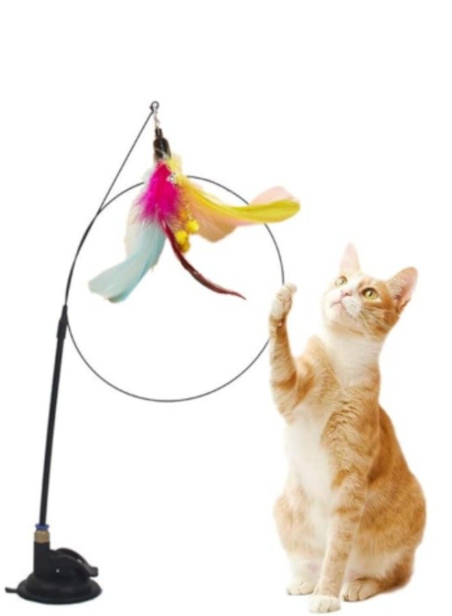 1 Piece Cat Toys Interactive Cat Wand Toys with Feather and Bell Safe Cat Teaser Catcher Stick Toy Colorful  for Cats Kittens Training Pets Exerciser（random color） - Image 1