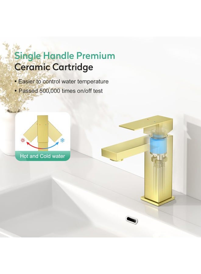 faustina Bathroom Faucet & Bathroom Sink Pop Up Drain Assembly Without Overflow, Single Handle Single Hole Bathroom Sink Faucet Lavatory Basin Faucet with Deck Plate, Gold - Image 3