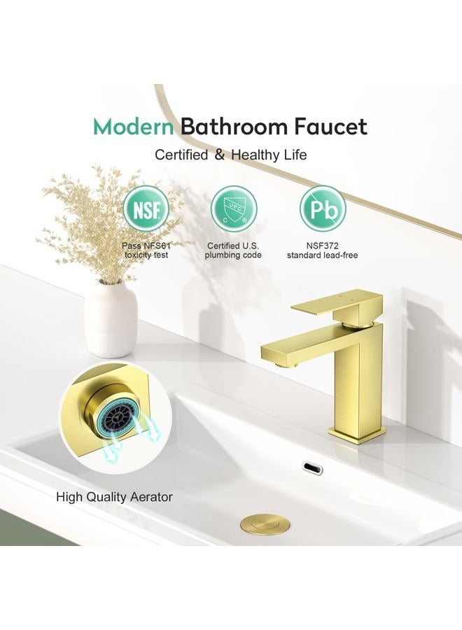 faustina Bathroom Faucet & Bathroom Sink Pop Up Drain Assembly Without Overflow, Single Handle Single Hole Bathroom Sink Faucet Lavatory Basin Faucet with Deck Plate, Gold - Image 2