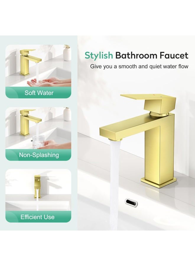 faustina Bathroom Faucet & Bathroom Sink Pop Up Drain Assembly Without Overflow, Single Handle Single Hole Bathroom Sink Faucet Lavatory Basin Faucet with Deck Plate, Gold - Image 4