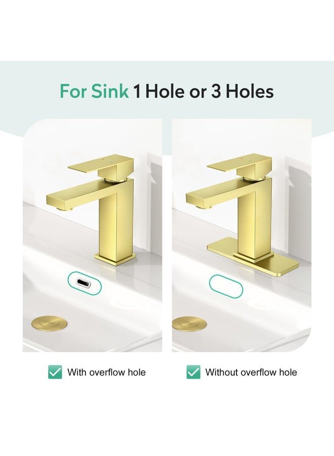 faustina Bathroom Faucet & Bathroom Sink Pop Up Drain Assembly Without Overflow, Single Handle Single Hole Bathroom Sink Faucet Lavatory Basin Faucet with Deck Plate, Gold - Image 5