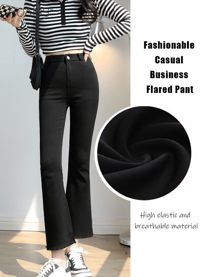 roaiss Women'S High Waisted Flared Pants Summer Fashion Lightweight Blazer Pants Elastic Waistband Zippered Open And Close Cropped Pants - Image 3