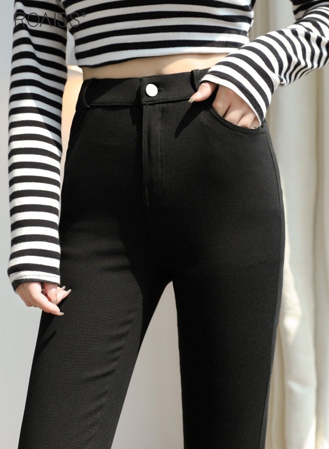 roaiss Women'S High Waisted Flared Pants Summer Fashion Lightweight Blazer Pants Elastic Waistband Zippered Open And Close Cropped Pants - Image 2