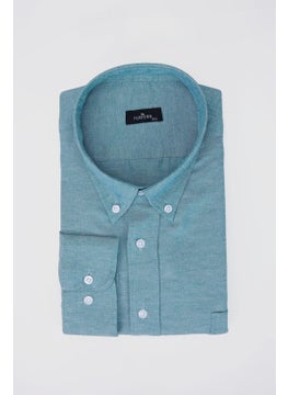Tudors Large Size Oxford Textured Collar Buttoned Pocket Embroidered Petrol Men's Shirt  - Image 3