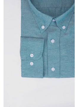 Tudors Large Size Oxford Textured Collar Buttoned Pocket Embroidered Petrol Men's Shirt  - Image 2